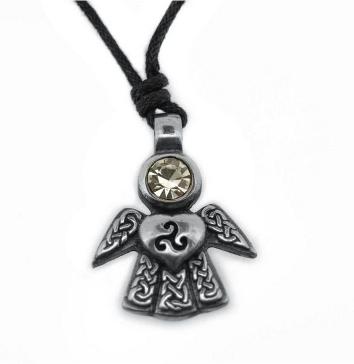 Image 1 of Celtic Angel April Birthstone Stylish Pewter Pendant