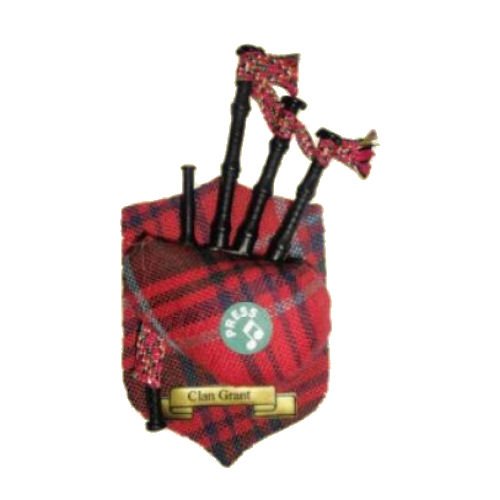 Image 1 of Grant Clan Tartan Musical Bagpipe Fridge Magnets Set of 3