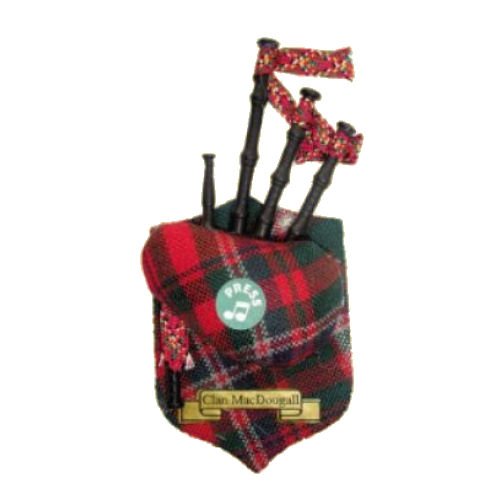 Image 1 of MacDougall Clan Tartan Musical Bagpipe Fridge Magnets Set of 3