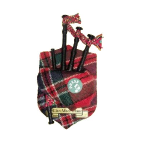 Image 1 of MacFarlane Clan Tartan Musical Bagpipe Fridge Magnets Set of 3