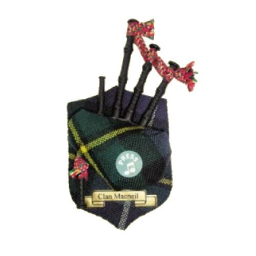 Image 1 of MacNeil Clan Tartan Musical Bagpipe Fridge Magnets Set of 3