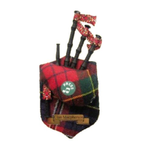 Image 1 of MacPherson Clan Tartan Musical Bagpipe Fridge Magnets Set of 3