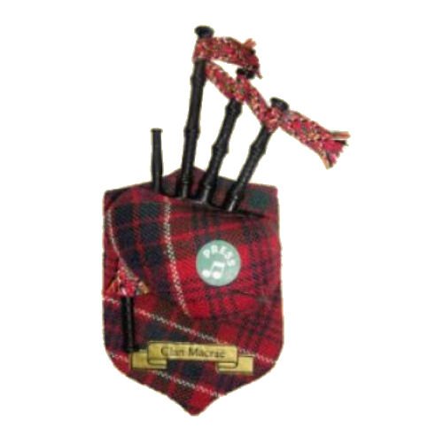 Image 1 of MacRae Clan Tartan Musical Bagpipe Fridge Magnets Set of 3