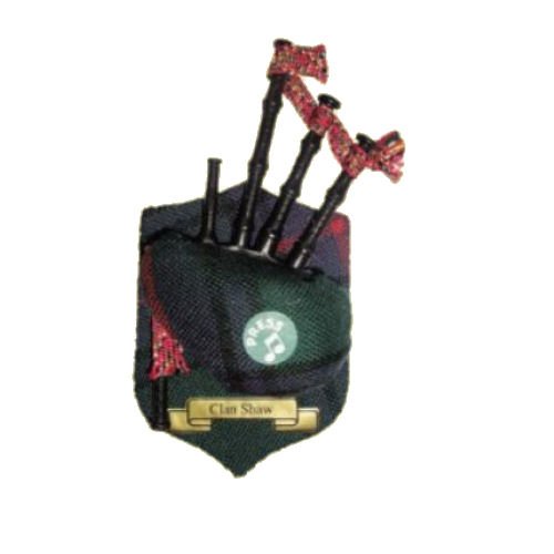 Image 1 of Shaw Clan Tartan Musical Bagpipe Fridge Magnets Set of 3