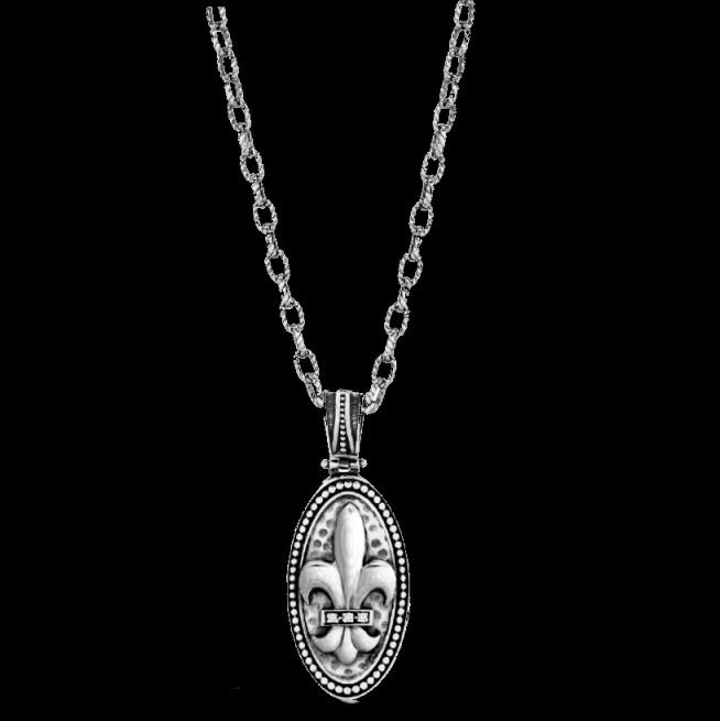 Image 0 of Fleur De Lis Oval Diamond Accent Sterling Silver Pendant