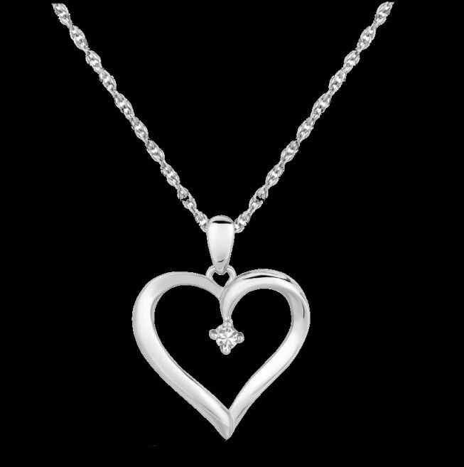 Image 0 of Fancy Open Heart Diamond Accent Sterling Silver Pendant