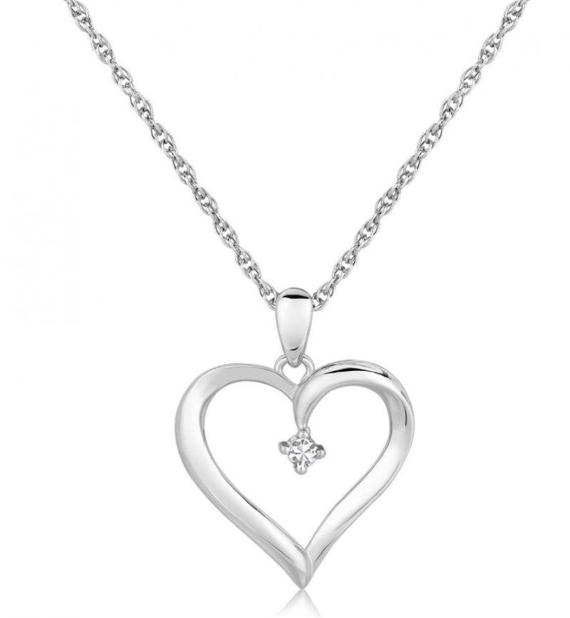 Image 1 of Fancy Open Heart Diamond Accent Sterling Silver Pendant