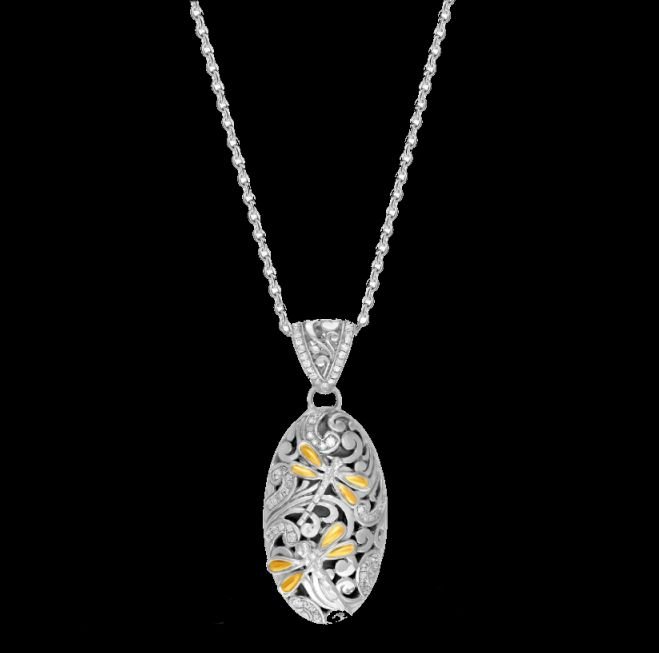Image 0 of Dragonfly Oval Diamond Yellow Gold Accent Sterling Silver Pendant