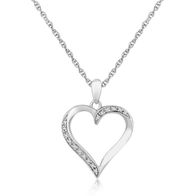 Image 1 of Twisted Open Heart Diamond Studded Sterling Silver Pendant
