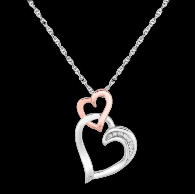 Image 0 of Double Hearts Diamond Accented Two Tone Small Sterling Silver Pendant