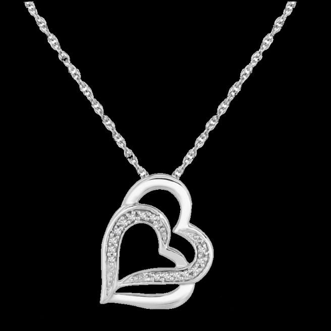 Image 0 of Double Entwined Hearts Diamond Accented Small Sterling Silver Pendant