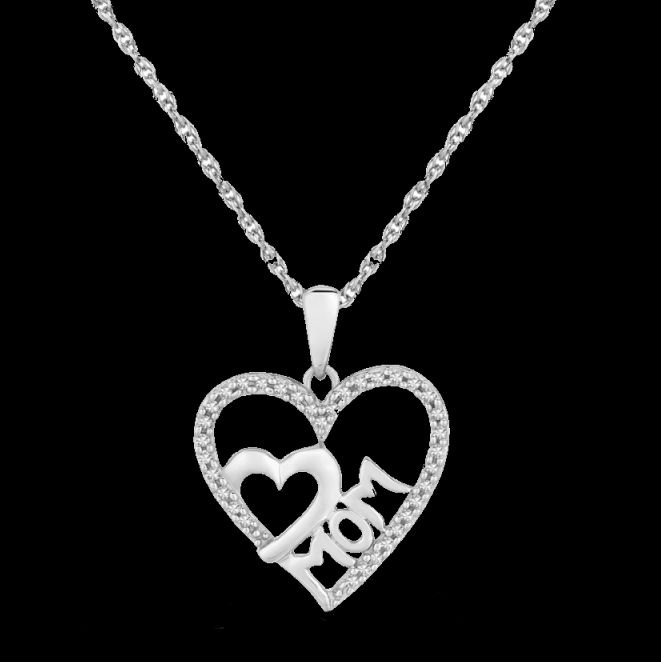 Image 0 of Double Open Heart Mom Diamond Accent Sterling Silver Pendant