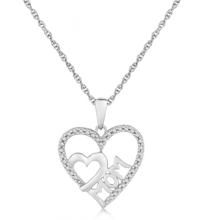 Image 1 of Double Open Heart Mom Diamond Accent Sterling Silver Pendant