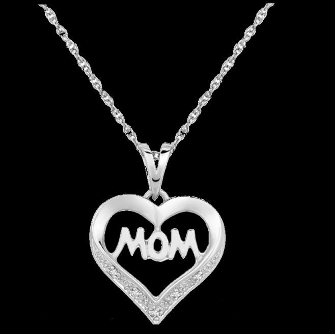 Image 0 of Single Open Heart Mom Diamond Accent Sterling Silver Pendant