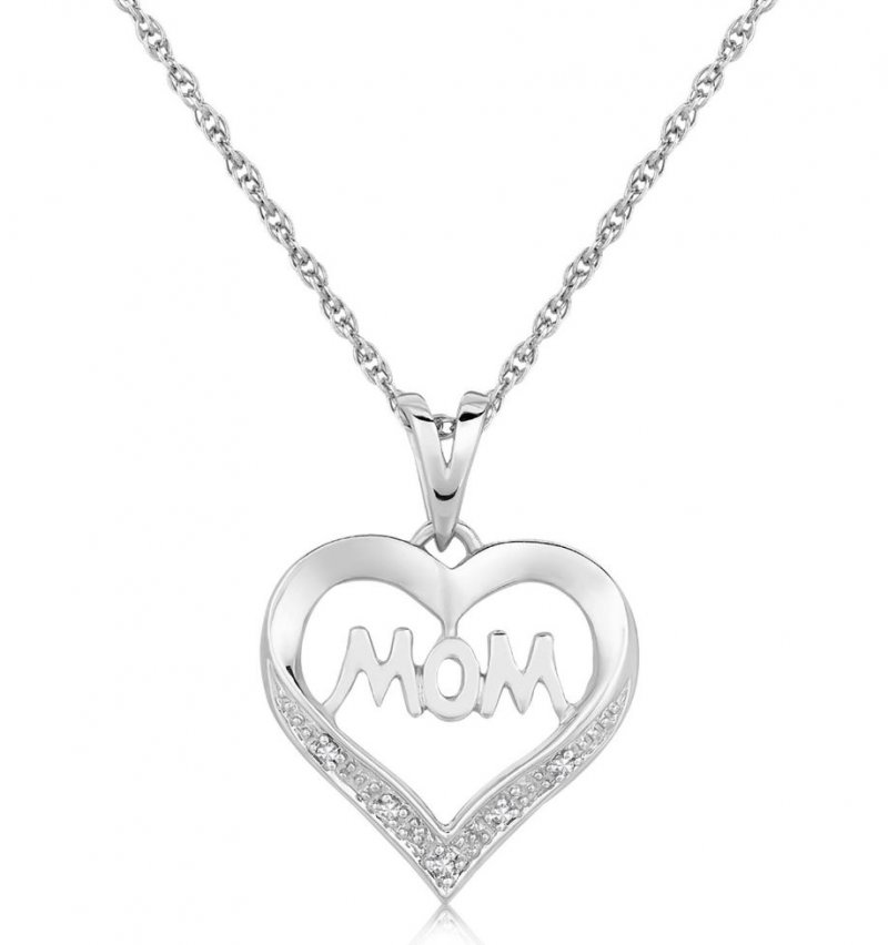 Image 1 of Single Open Heart Mom Diamond Accent Sterling Silver Pendant