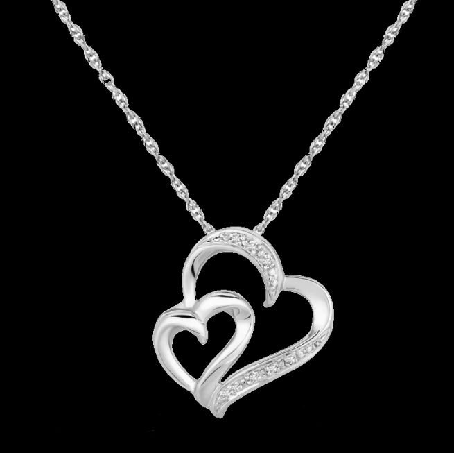 Image 0 of Double Entwined Twisted Hearts Diamond Accented Small Sterling Silver Pendant
