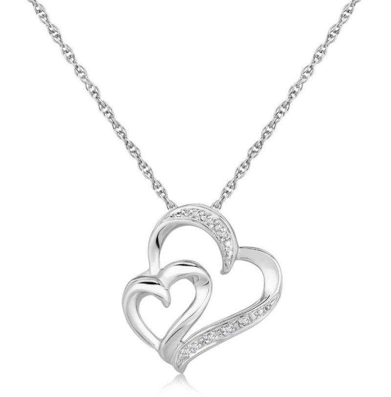 Image 1 of Double Entwined Twisted Hearts Diamond Accented Small Sterling Silver Pendant