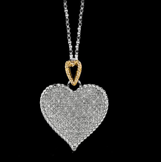 Image 0 of Pave Heart Diamond Yellow Gold Accent Sterling Silver Pendant