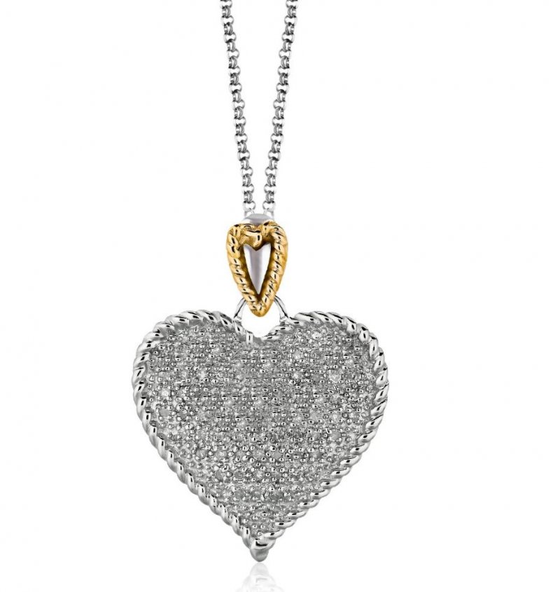 Image 1 of Pave Heart Diamond Yellow Gold Accent Sterling Silver Pendant