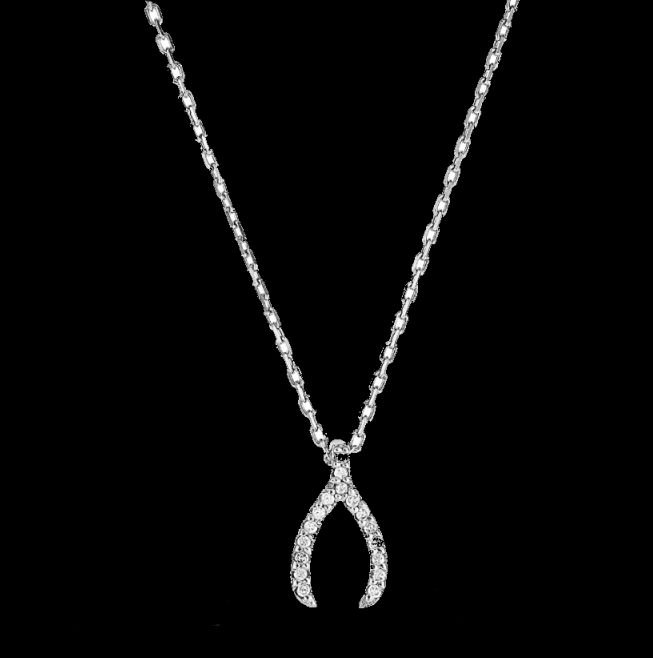 Image 0 of Wishbone Diamond Accented Tiny Sterling Silver Pendant