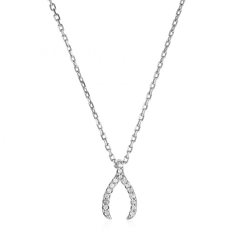 Image 1 of Wishbone Diamond Accented Tiny Sterling Silver Pendant