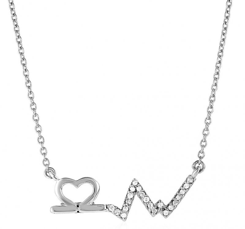 Image 1 of Heart With Beat Line Diamond Accented Sterling Silver Pendant