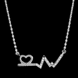 Heart With Beat Line Diamond Accented Sterling Silver Pendant