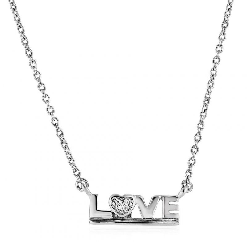 Image 1 of Love Word Diamond Accented Sterling Silver Pendant