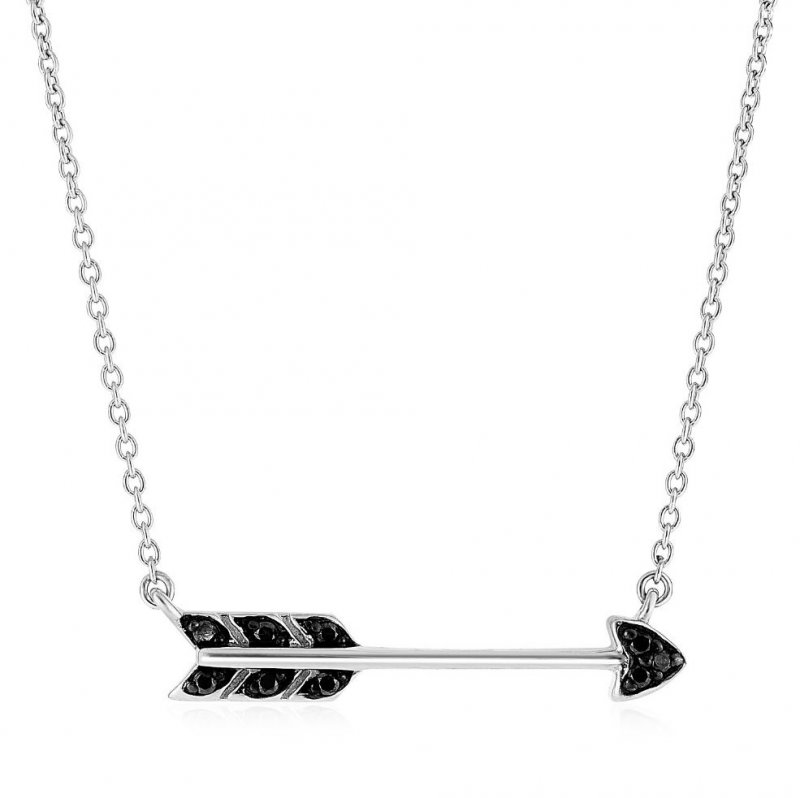 Image 1 of Shooting Arrow Black Diamond Accented Sterling Silver Pendant