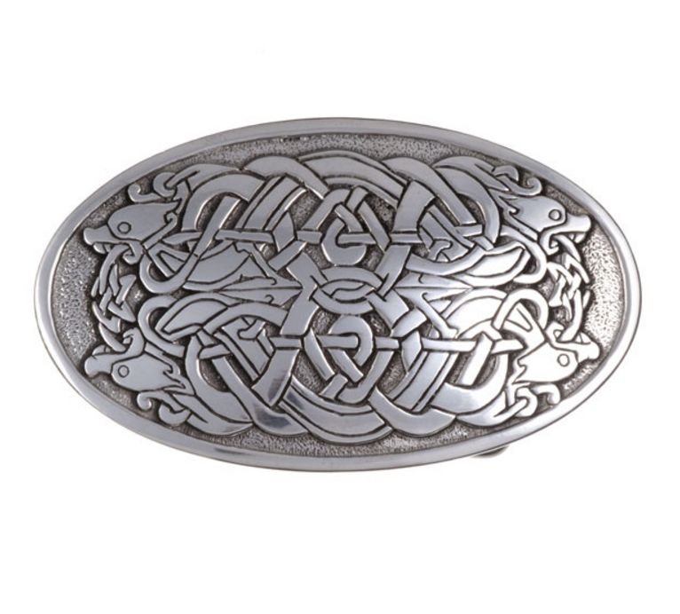 Image 1 of Serpent Celtic Knotwork Embossed Large Mens Stylish Pewter Belt Buckle 