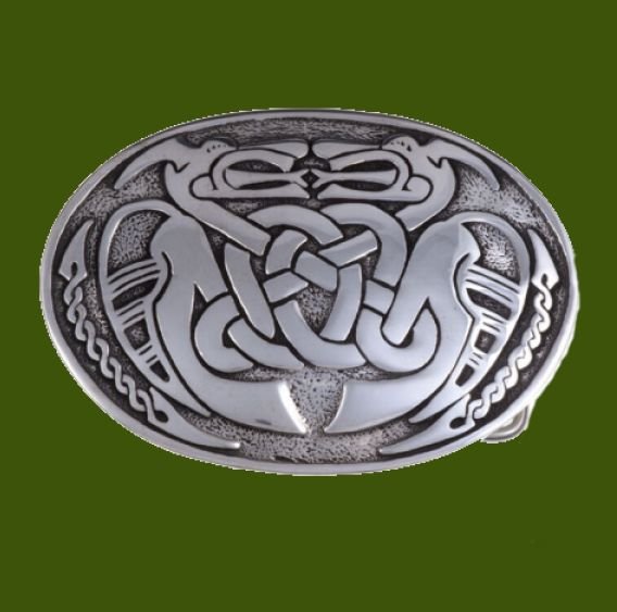 Image 0 of Two Celtic Dragons Embossed Large Mens Stylish Pewter Belt Buckle 