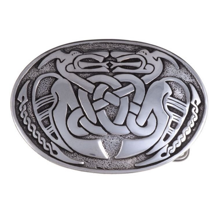 Image 1 of Two Celtic Dragons Embossed Large Mens Stylish Pewter Belt Buckle 