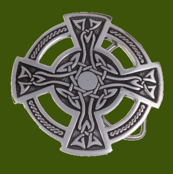 Image 0 of Celtic Cross Round Embossed Mens Stylish Pewter Belt Buckle  