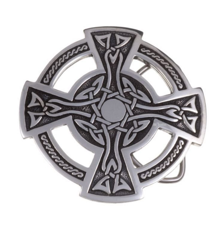Image 1 of Celtic Cross Round Embossed Mens Stylish Pewter Belt Buckle  
