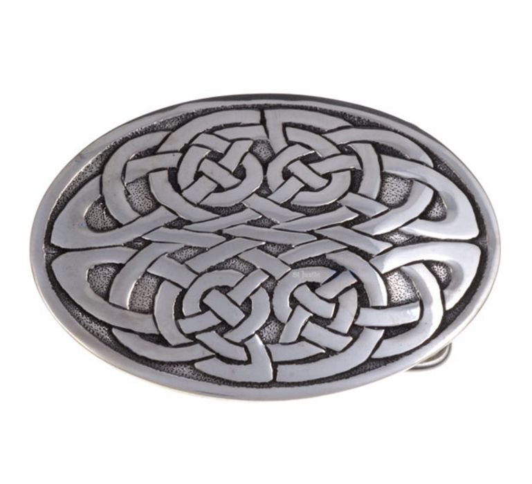 Image 1 of Celtic Kells Knotwork Embossed Large Mens Stylish Pewter Belt Buckle  