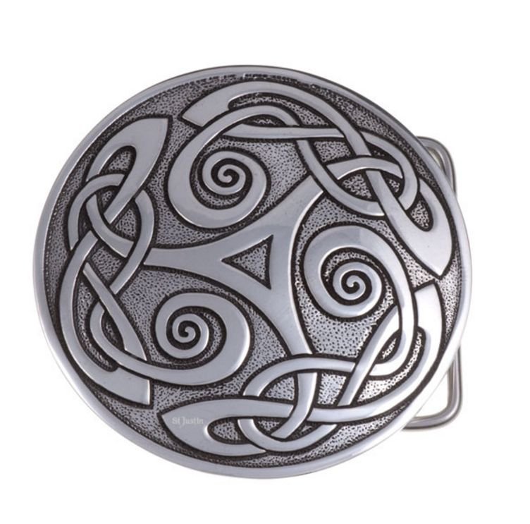 Image 1 of Nouveau Triscele Celtic Knotwork Embossed Mens Stylish Pewter Belt Buckle  