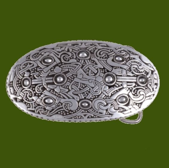 Image 0 of Viking Design Embossed Oval Large Mens Stylish Pewter Belt Buckle  