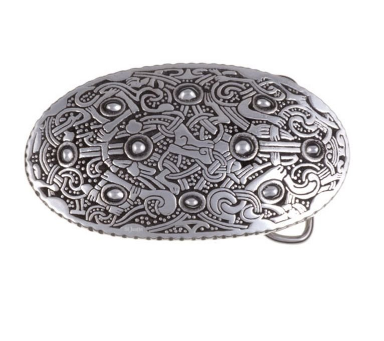 Image 1 of Viking Design Embossed Oval Large Mens Stylish Pewter Belt Buckle  