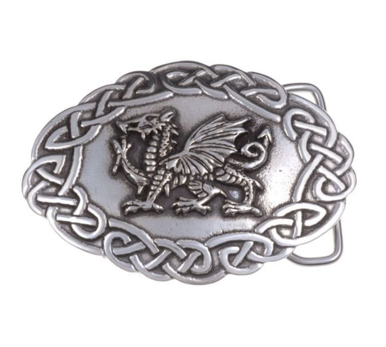 Image 1 of Welsh Dragon Celtic Border Embossed Large Mens Stylish Pewter Belt Buckle 