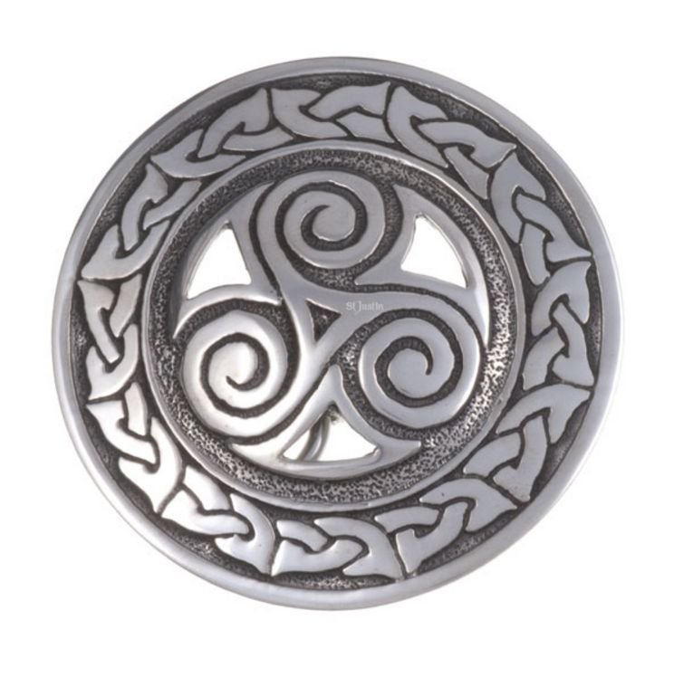 Image 1 of Triscele Celtic Knotwork Round Embossed Mens Stylish Pewter Belt Buckle 