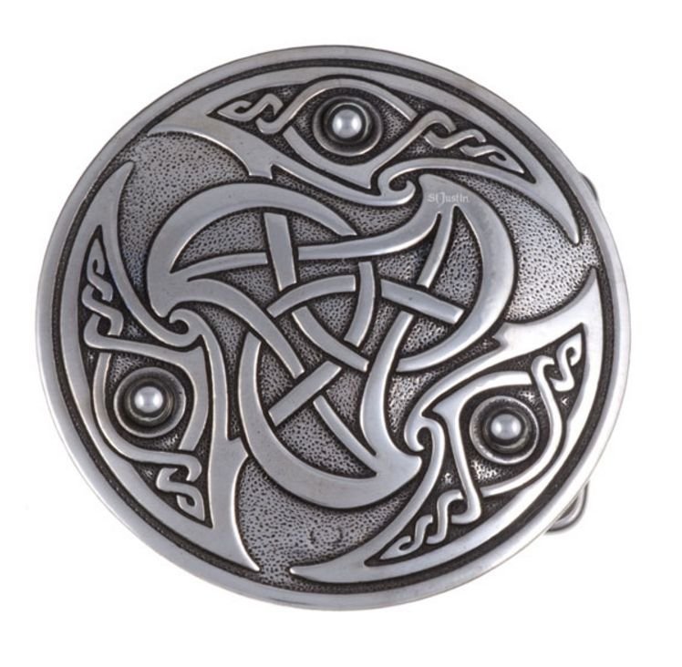 Image 1 of Interlacing Triscele Celtic Knotwork Embossed Mens Stylish Pewter Belt Buckle 