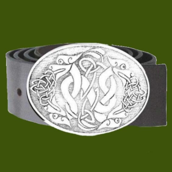 Image 0 of Two Celtic Dragons Oval Large Mens Kilt Stylish Pewter Belt Buckle 