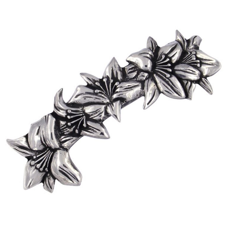 Image 1 of Lily Flowers Floral Themed Stylish Pewter Hair Slide