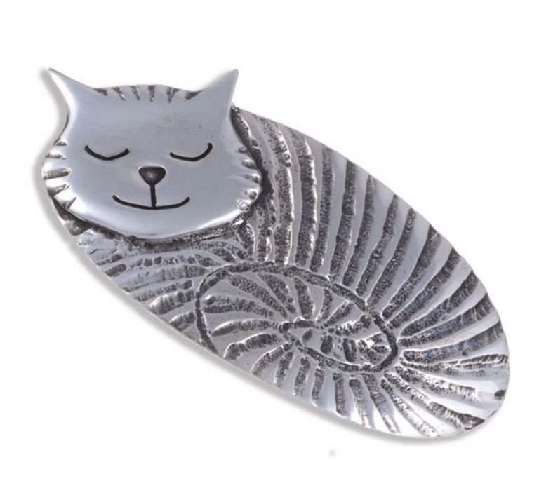 Image 1 of Fat Cat Animal Themed Stylish Pewter Hair Slide