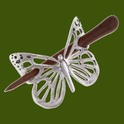 Image 0 of Butterfly Openwork Stylish Pewter Rosewood Pin Hair Slide
