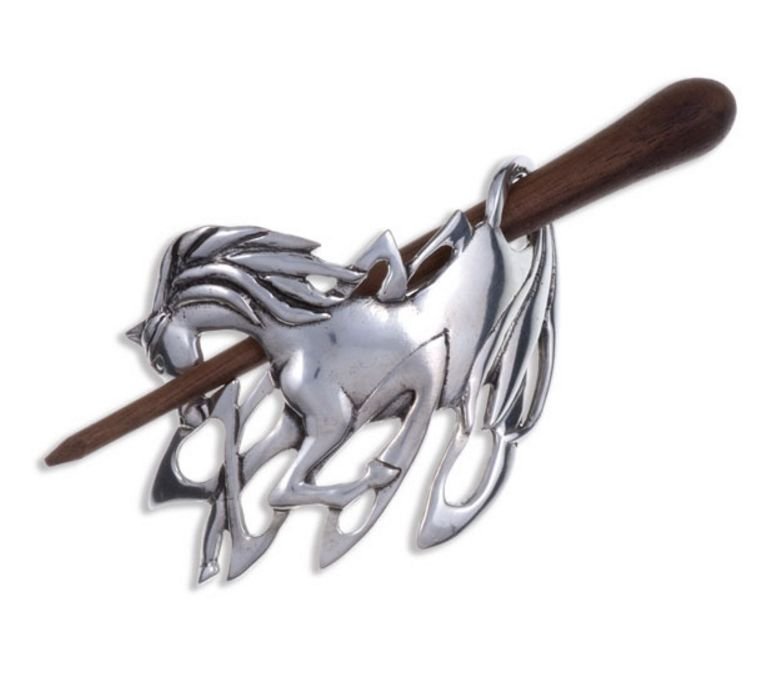 Image 1 of Cabyll-Ushtey Horse Stylish Pewter Rosewood Pin Hair Slide