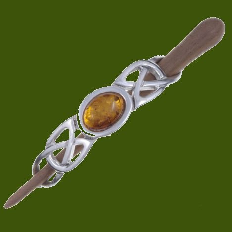 Image 0 of Amber Celtic Knotwork Stylish Pewter Rosewood Pin Hair Slide