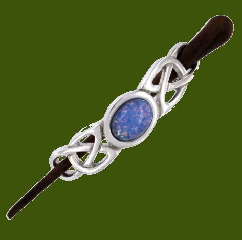 Image 0 of Opal Celtic Knotwork Stylish Pewter Rosewood Pin Hair Slide