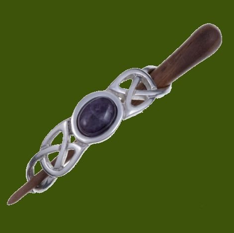Image 0 of Amethyst Celtic Knotwork Stylish Pewter Rosewood Pin Hair Slide