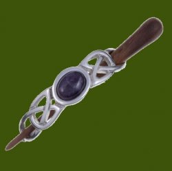 Amethyst Celtic Knotwork Stylish Pewter Rosewood Pin Hair Slide